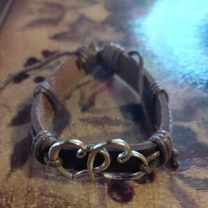 Brown Leather Men's Bracelet with Silver Heart Accent